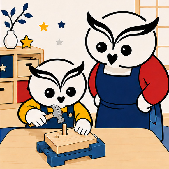 大人が近くで作業を確認する