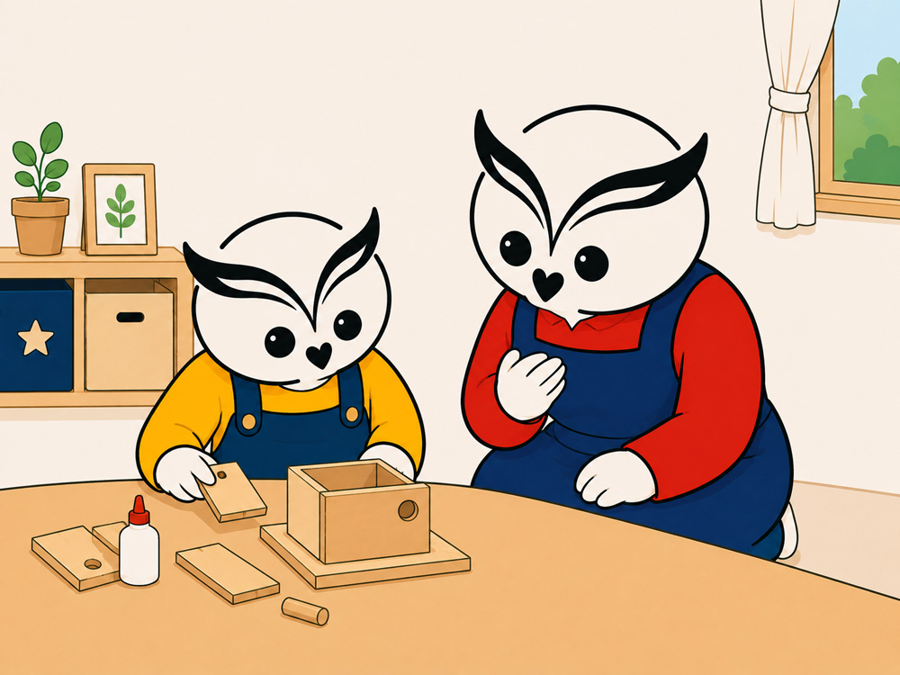 作品には触れず、子どもの様子を確認している母親
