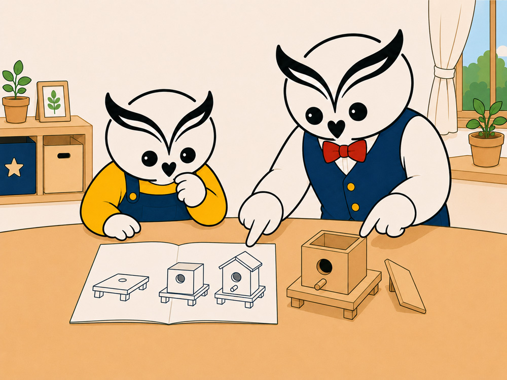子どもに考えるための質問をする父親