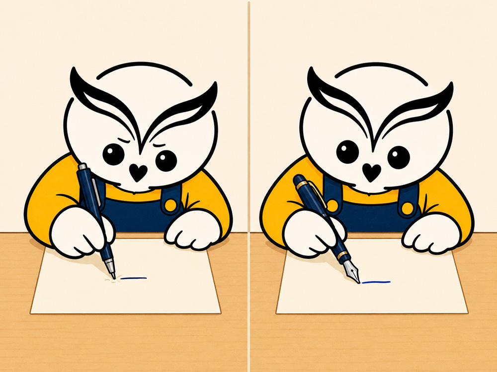 ボールペンと万年筆の書き方の違い