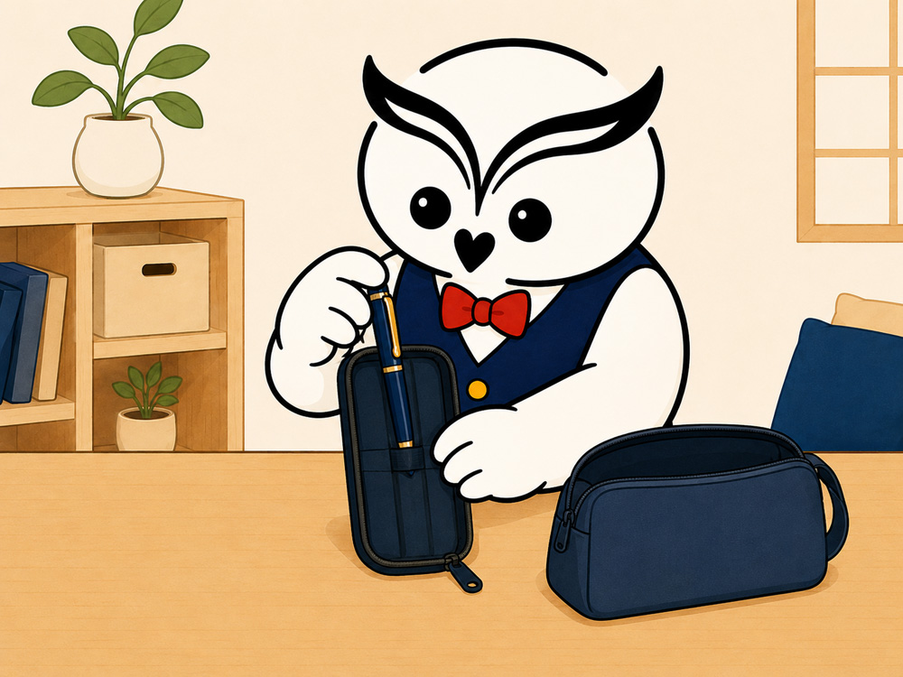 万年筆のキャップが閉まっていることを確認し、ペンケースへ収納している