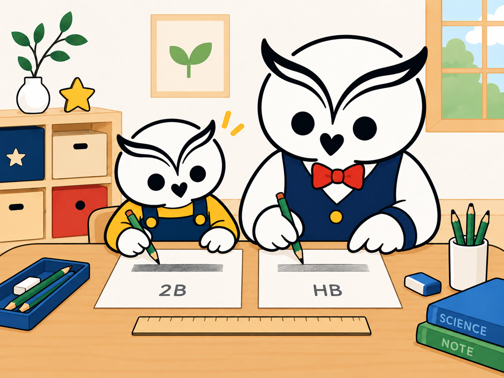 2BとHBの鉛筆を同じ条件で試している