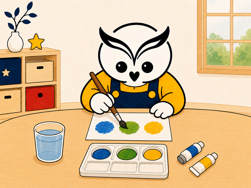 水彩絵の具を混色している様子